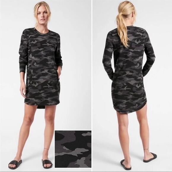 Athleta Women's Balance Camo Printed Sweatshirt Dress Black Size 1X - Picture 1 of 6